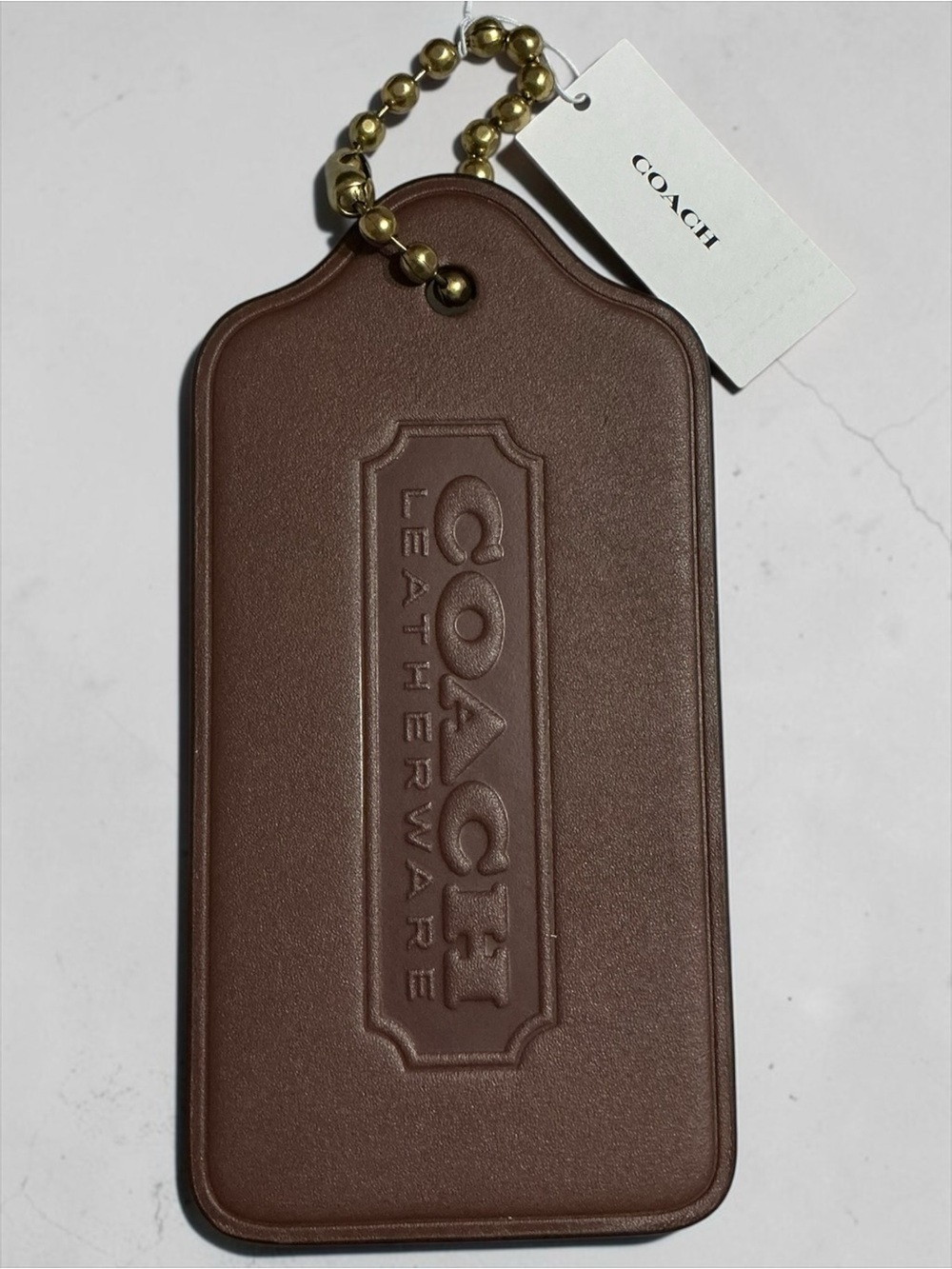 Coach XL Leather Hangtag Dark Brown Bag Charm Keychain NWT - Picture 3 of 4